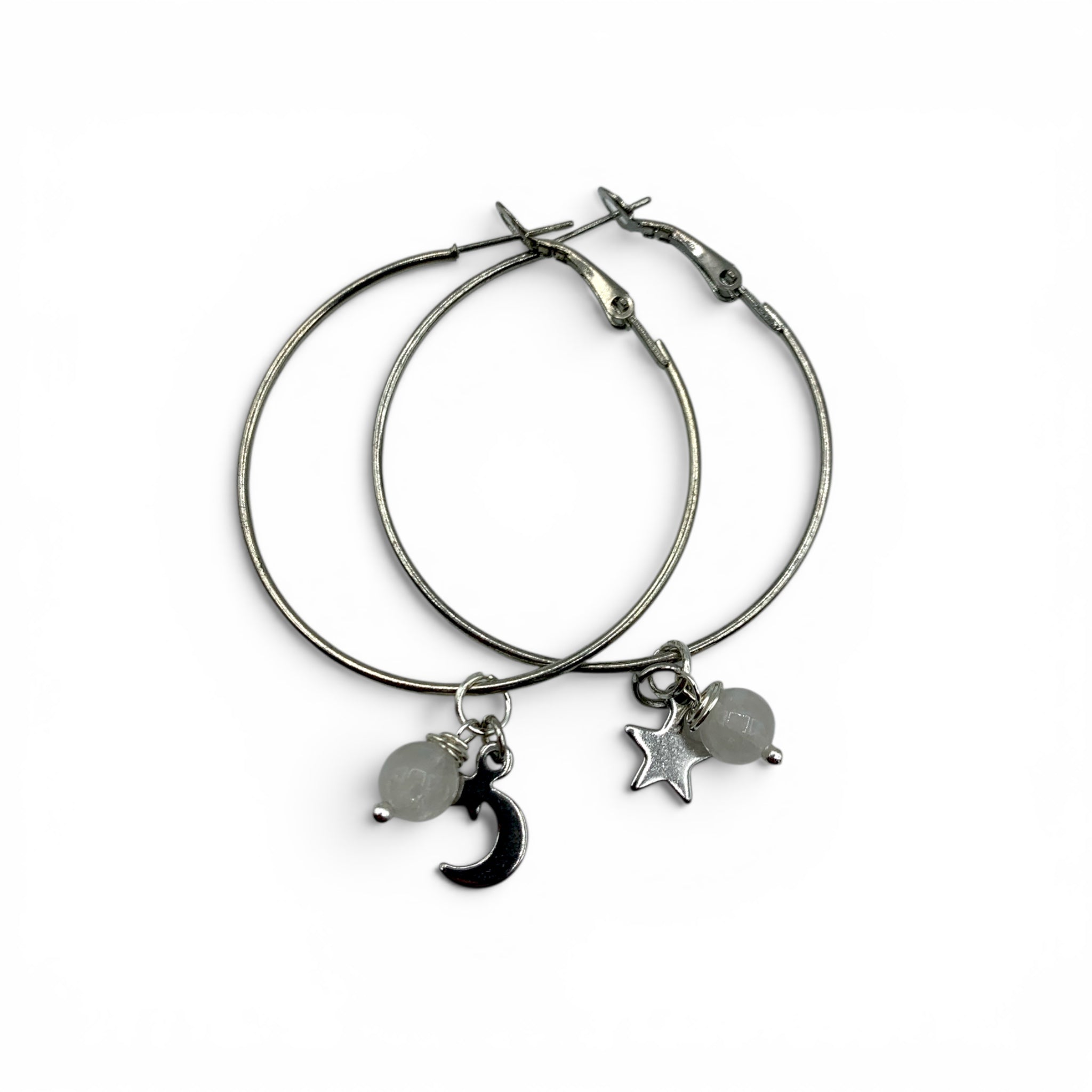 Earrings - Rainbow Moonstone Hoops
